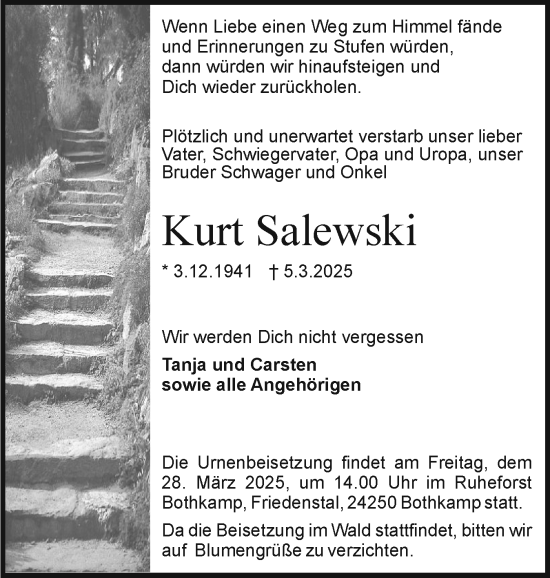 Traueranzeige von Kurt Salewski von Holsteinischer Courier