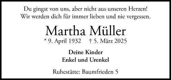 Traueranzeige von Martha Müller von Die WochenSchau Gesamtausgabe