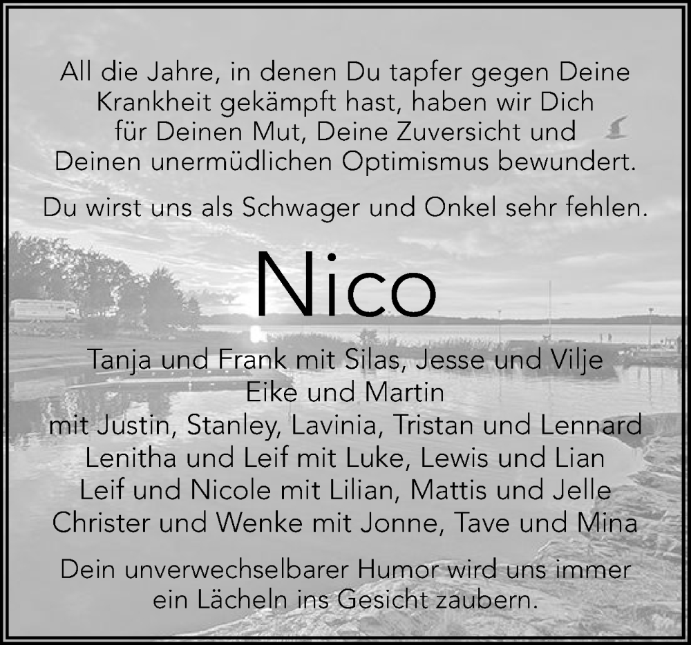  Traueranzeige für Nico  vom 01.03.2025 aus Husumer Nachrichten, Nordfriesland Tageblatt