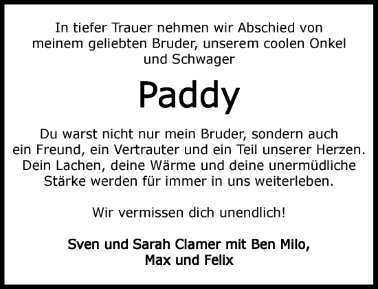 Traueranzeige von Paddy  von Umschau