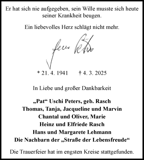 Traueranzeige von Peter  von Holsteinischer Courier