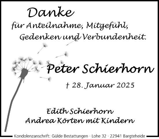 Traueranzeige von Peter Schierhorn von MARKT Ahrensburg/Bargteheide/Trittau und Stormarner Tageblatt