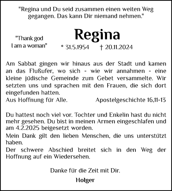 Traueranzeige von Regina  von Holsteinischer Courier