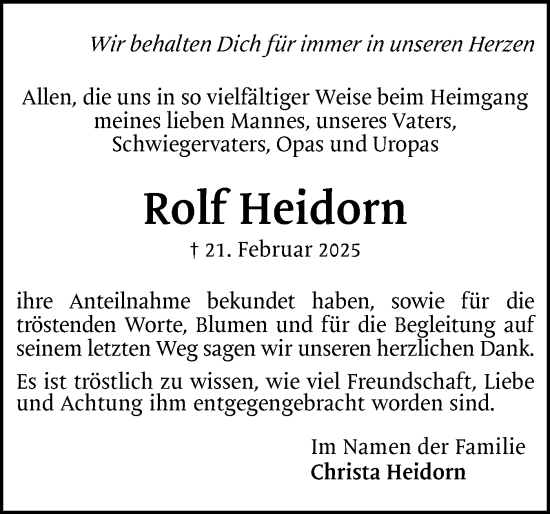 Traueranzeige von Rolf Heidorn von Region Pinneberg und tip Pinneberg