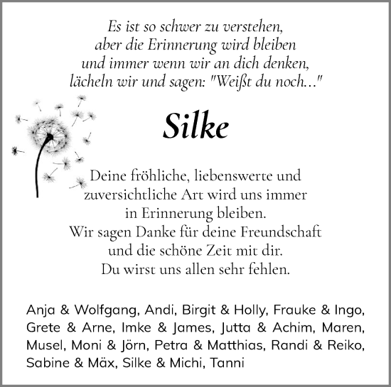 Traueranzeige von Silke  von Eckernförder Zeitung, Hallo Eckernförde