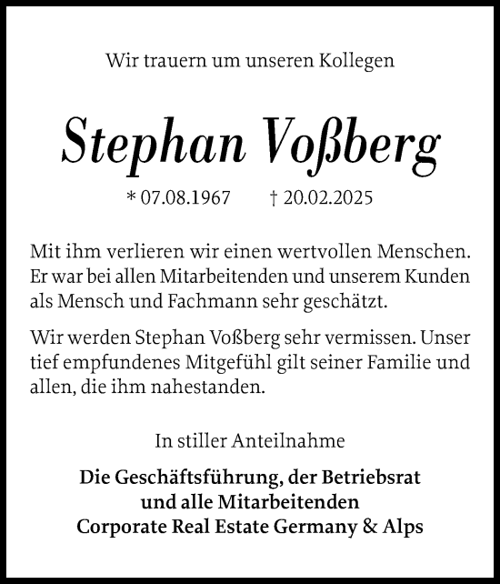 Traueranzeige von Stephan Voßberg von Region Pinneberg und tip Pinneberg