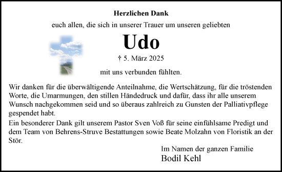 Traueranzeige von Udo  von Norddeutsche Rundschau, Wilstersche Zeitung, Glückstädter Fortuna