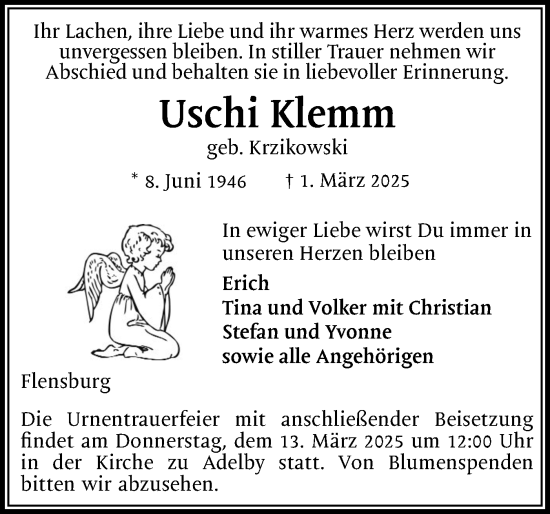 Traueranzeige von Uschi Klemm von Die WochenSchau Gesamtausgabe