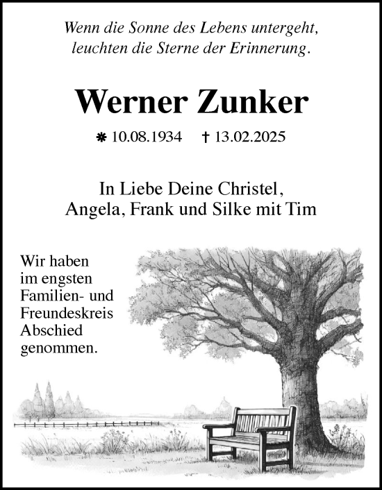 Traueranzeige von Werner Zunker von Uetersener Nachrichten, Der tip am Wochenende