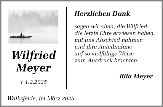 Traueranzeige von Wilfried Meyer von MARKT Ratzeburg/Mölln