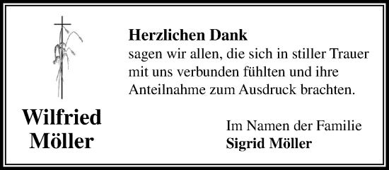 Traueranzeige von Wilfried Möller von MARKT Ratzeburg/Mölln