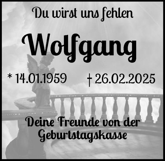 Traueranzeige von Wolfgang  von Husumer Nachrichten, Nordfriesland Tageblatt