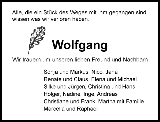 Traueranzeige von Wolfgang  von Umschau