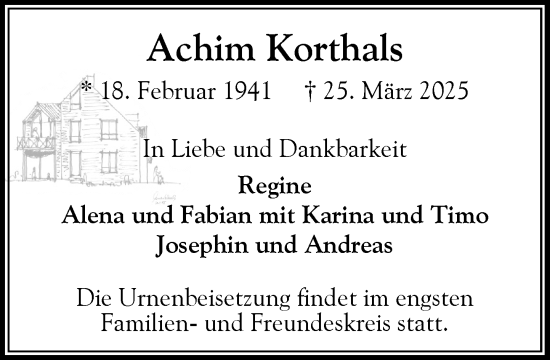 Traueranzeige von Achim Korthals von Heimatspiegel