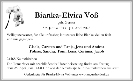 Traueranzeige von Bianka-Elvira Voß von Umschau