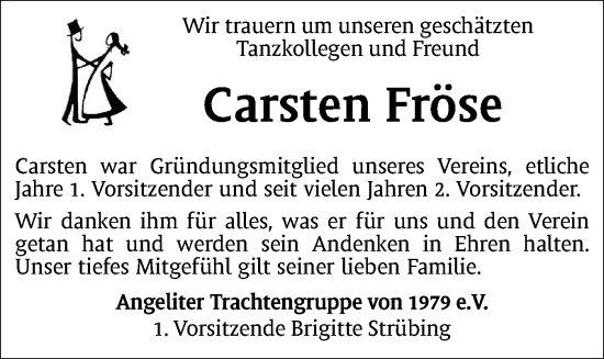 Traueranzeige von Carsten Fröse von Flensburger Tageblatt