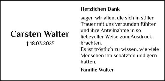 Traueranzeige von Carsten Walter von Holsteinischer Courier