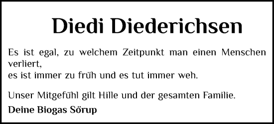 Traueranzeige von Diedi Diederichsen von Flensburger Tageblatt