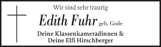 Traueranzeige von Edith Fuhr von Sylter Rundschau