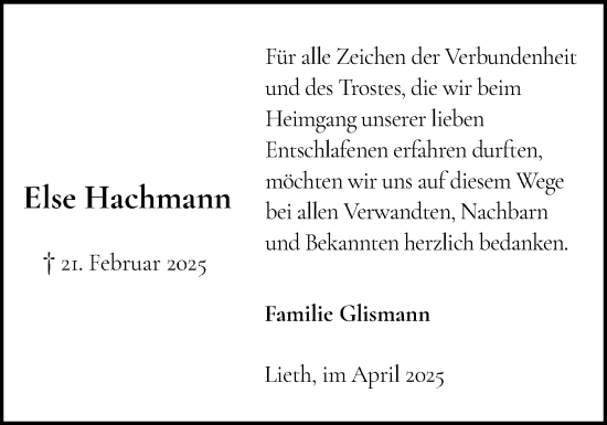 Traueranzeige von Else Hachmann von Elmshorner Nachrichten, Barmstedter Zeitung