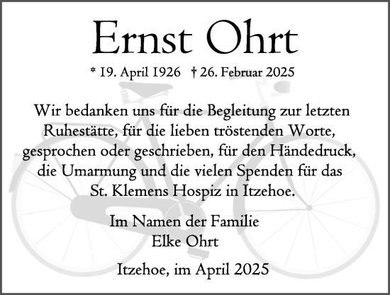 Traueranzeige von Ernst Ohrt von Norddeutsche Rundschau, Wilstersche Zeitung, Glückstädter Fortuna