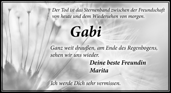 Traueranzeige von Gabi  von MARKT Ratzeburg/Mölln