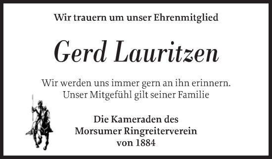 Traueranzeige von Gerd Lauritzen von Sylter Rundschau
