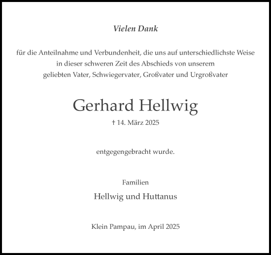 Traueranzeige von Gerhard Hellwig von Wochenend Anzeiger