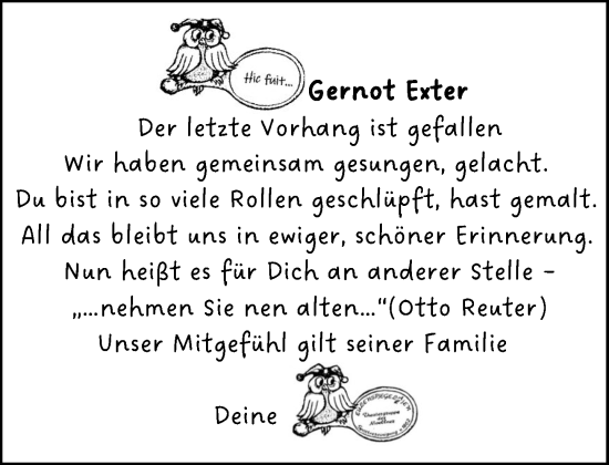 Traueranzeige von Gernot Exter von MARKT Ratzeburg/Mölln