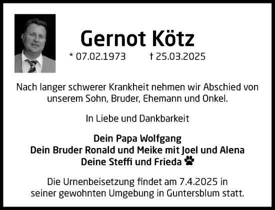 Traueranzeige von Gernot Kötz von Umschau