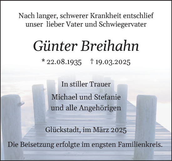 Traueranzeige von Günter Breihahn von Norddeutsche Rundschau, Wilstersche Zeitung, Glückstädter Fortuna