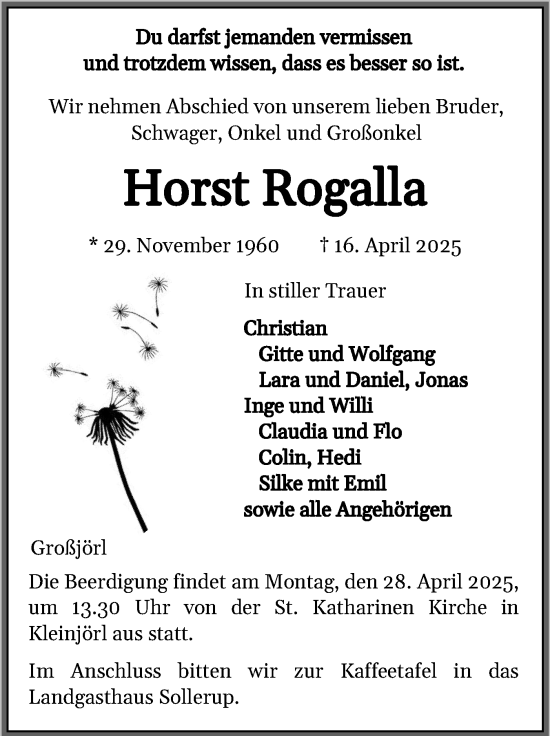 Traueranzeige von Horst Rogalla von Region Flensburg