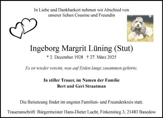 Traueranzeige von Ingeborg Margrit Lüning von Wochenend Anzeiger