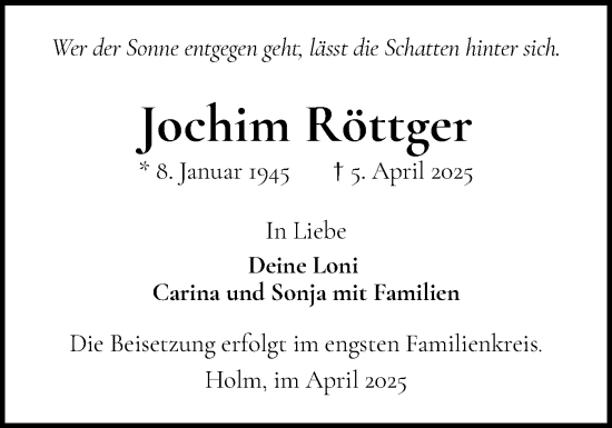 Traueranzeige von Jochim Röttger von Wedel-Schulauer Tageblatt, tip Wedel-Schulauer Tageblatt, tip Rissener Rundschau