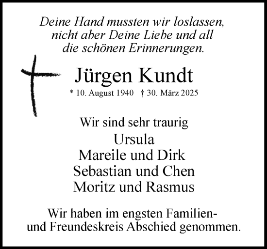 Traueranzeige von Jürgen Kundt von Uetersener Nachrichten, Der tip am Wochenende