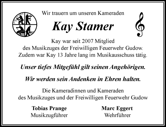 Traueranzeige von Kay Stamer von MARKT Ratzeburg/Mölln