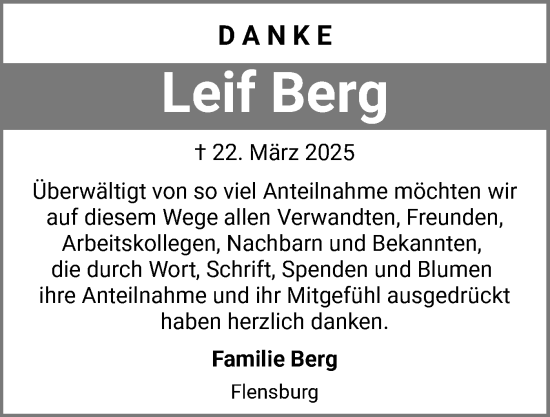 Traueranzeige von Leif Berg von Flensburger Tageblatt