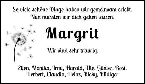 Traueranzeige von Margrit  von Eckernförder Zeitung, Hallo Eckernförde