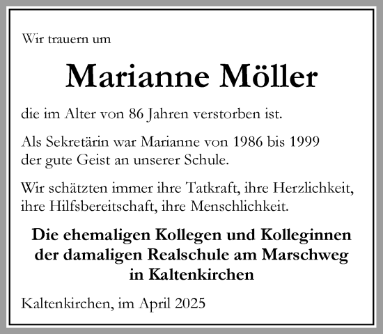 Traueranzeige von Marianne Möller von Umschau