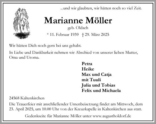 Traueranzeige von Marianne Möller von Umschau