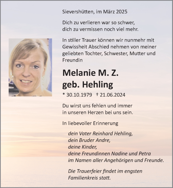 Traueranzeige von Melanie M.Z. von Umschau