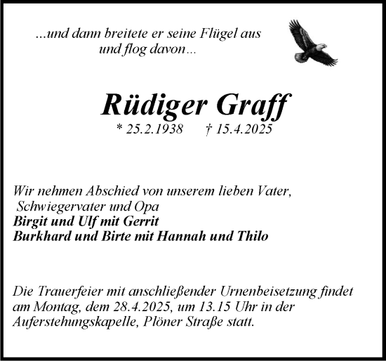 Traueranzeige von Rüdiger Graff von Holsteinischer Courier