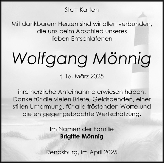 Traueranzeige von Wolfgang Mönnig von Schleswig-Holsteinische Landeszeitung