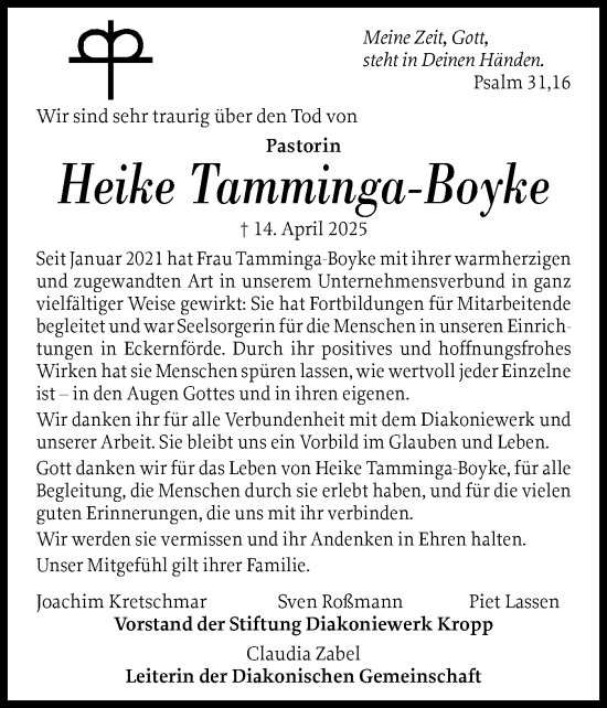 Traueranzeige von Heike Tamminga-Boyke von Eckernförder Zeitung