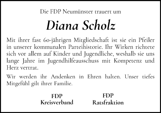 Traueranzeige von Diana Scholz von Holsteinischer Courier