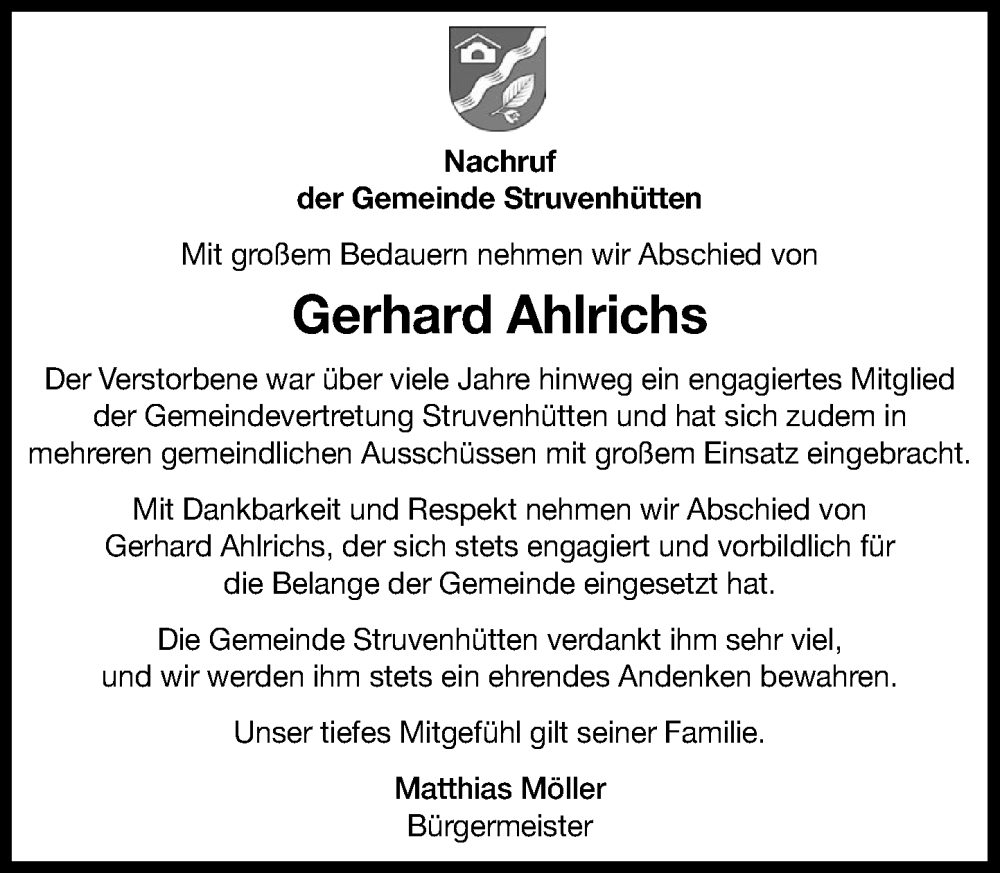  Traueranzeige für Gerhard Ahlrichs vom 17.05.2025 aus Umschau