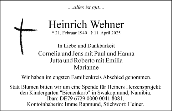 Traueranzeige von Heinrich Wehner von Uetersener Nachrichten, Der tip am Wochenende