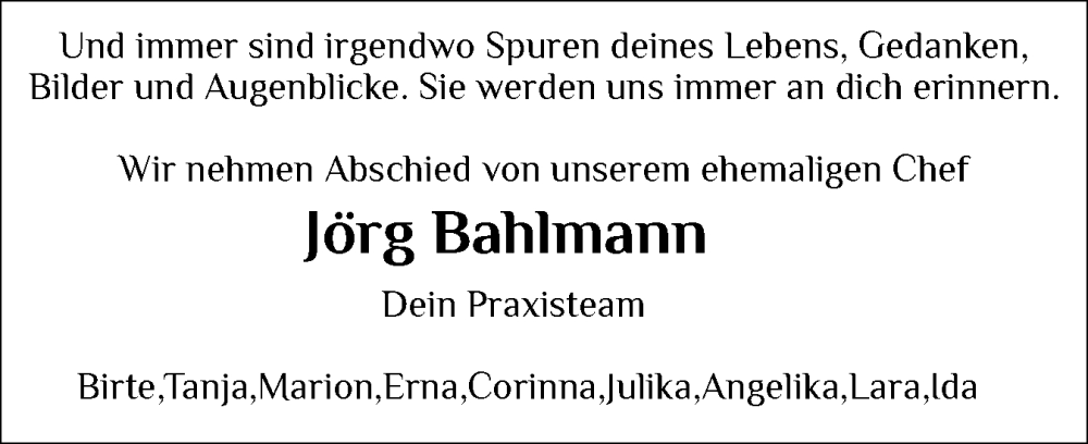  Traueranzeige für Jörg Bahlmann vom 10.05.2025 aus Husumer Nachrichten, Nordfriesland Tageblatt