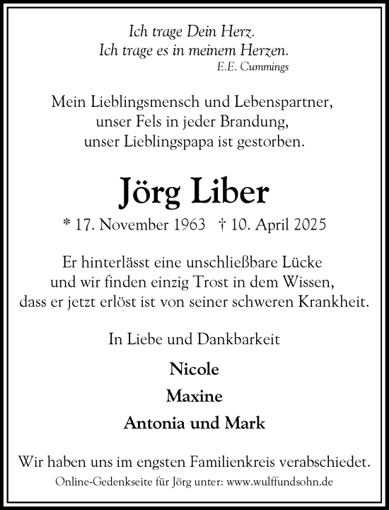 Traueranzeige von Jörg Liber von Heimatspiegel
