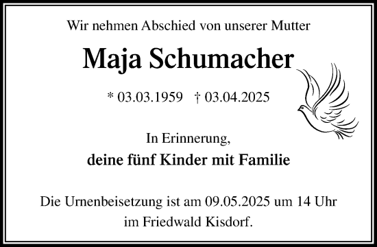 Traueranzeige von Maja Schumacher von Umschau